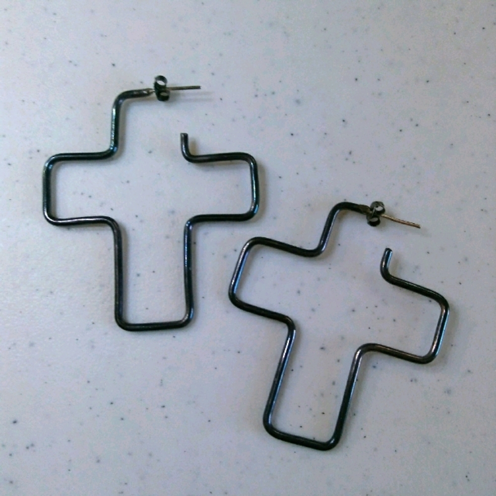 Vintage Sterling Silver Cross Earrings